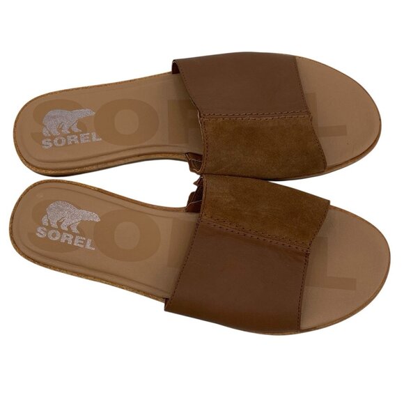 Sorel Women's Size 11 Brown Ella II Leather Solid Print Sandals - Picture 2 of 9